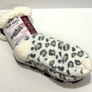 Muk Luks Women's Leopard & Black White Plaid Cabin Socks NWT